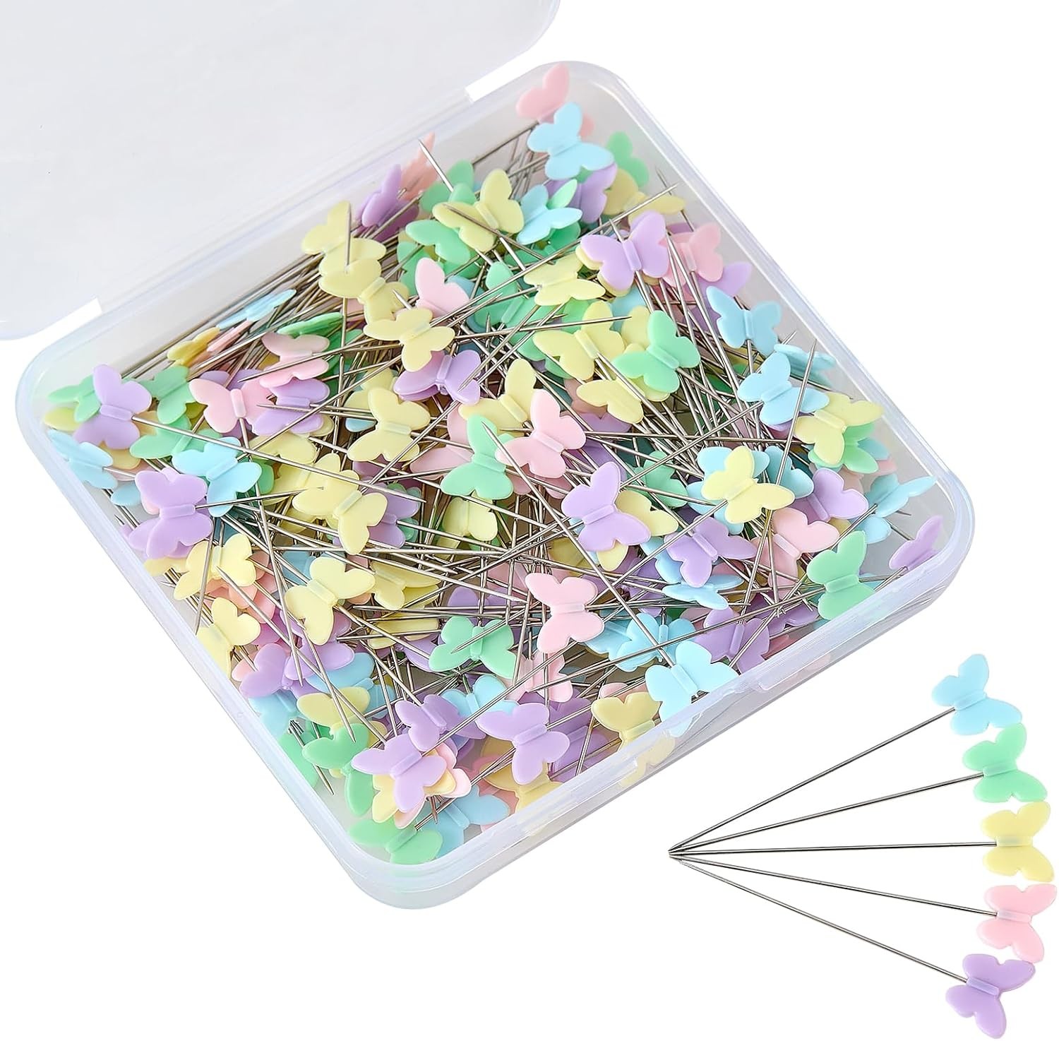 200 Pcs Colored Sewing Pins Flat Head Straight Pins with Storage Box, Butterfly
