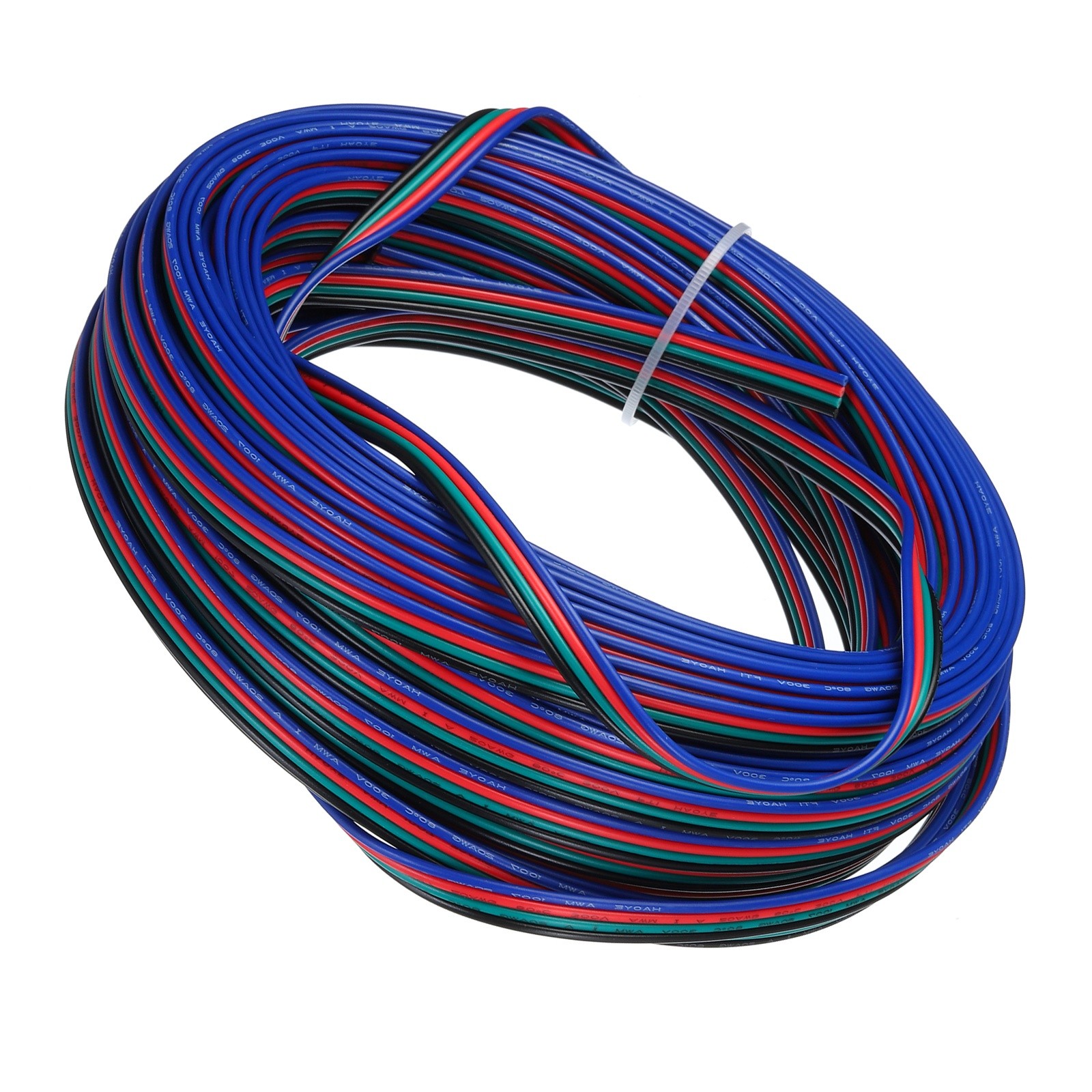 20 AWG Flat Ribbon Wire LED Extension Cable 4 Pin 66Ft/20M Long 1.8mm Dia.