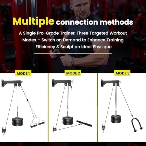 Pulley System for Home Gym, Wall Mount LAT Pull Down Machine Attachment with 3