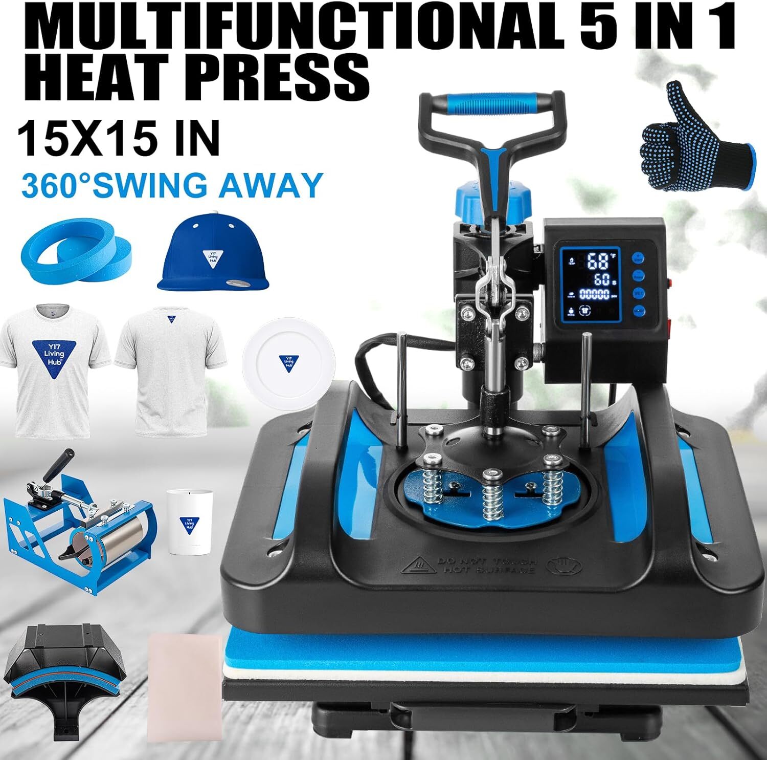 15"x15" 5 in 1 Heat Press Machine Transfer Sublimation T-Shirt Mug Hat Plate