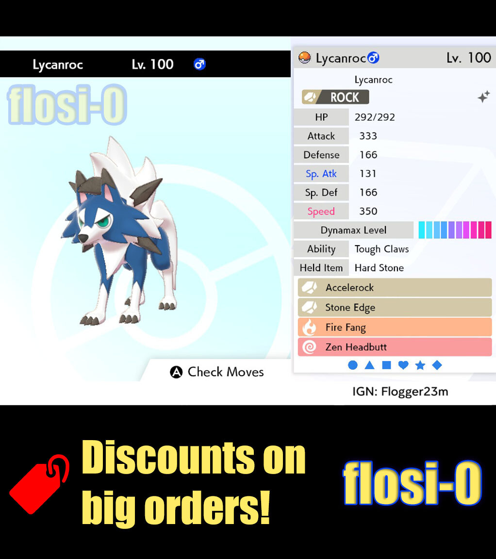 Pokemon Sword and Shield 6IV Shiny Lycanroc Dusk