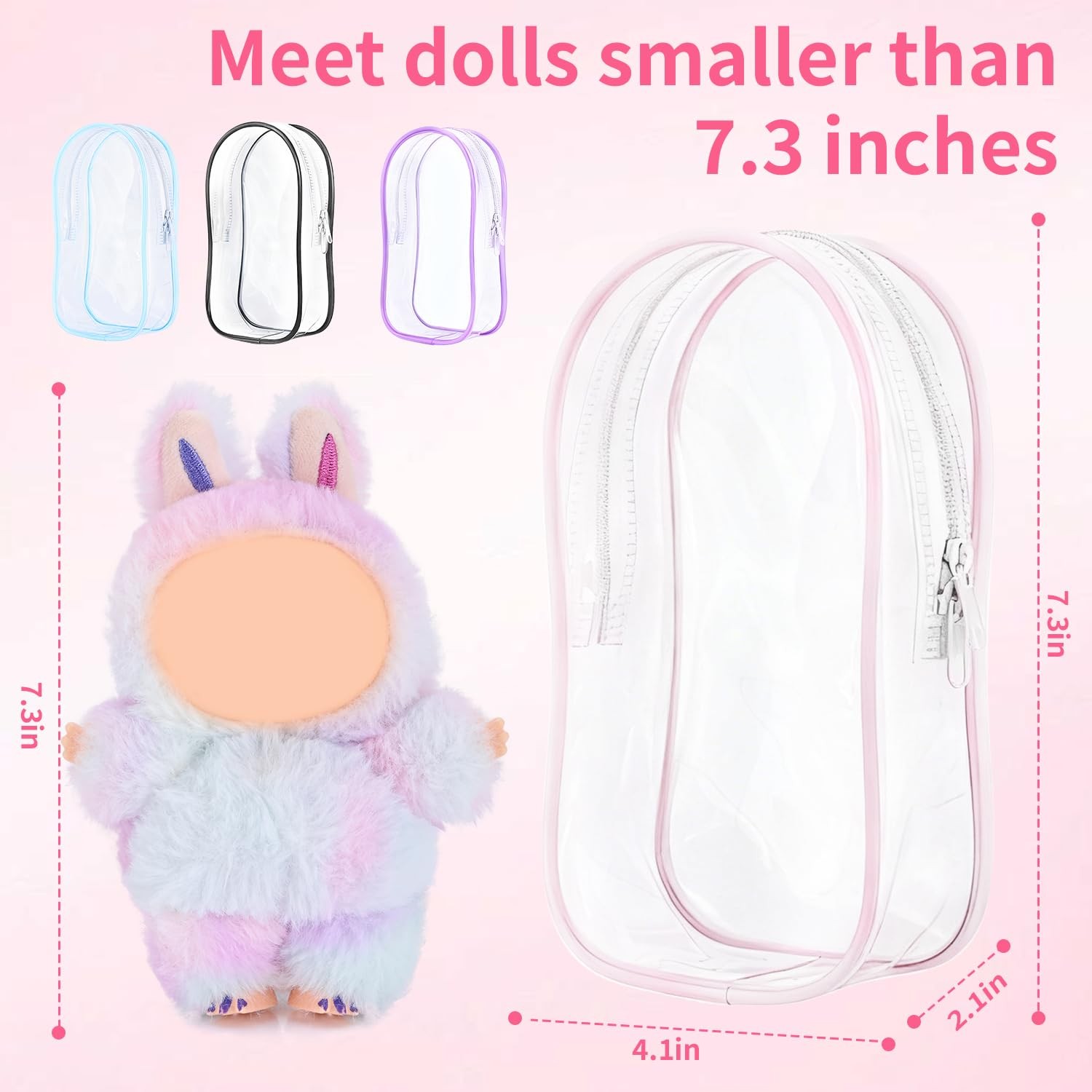 2PCS Protective Case Compatible with LABU Doll,Storage Pouches PVC Bag