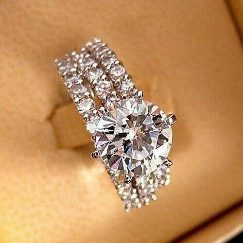 Lab-Created Round Cut 3.50 Ct White Diamond Engagement Ring 925 Sterling Silver