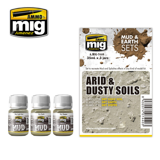 AMMO by MIG Enamel Earth & Mud Sets Arid & Dusty Soils AMIG7440