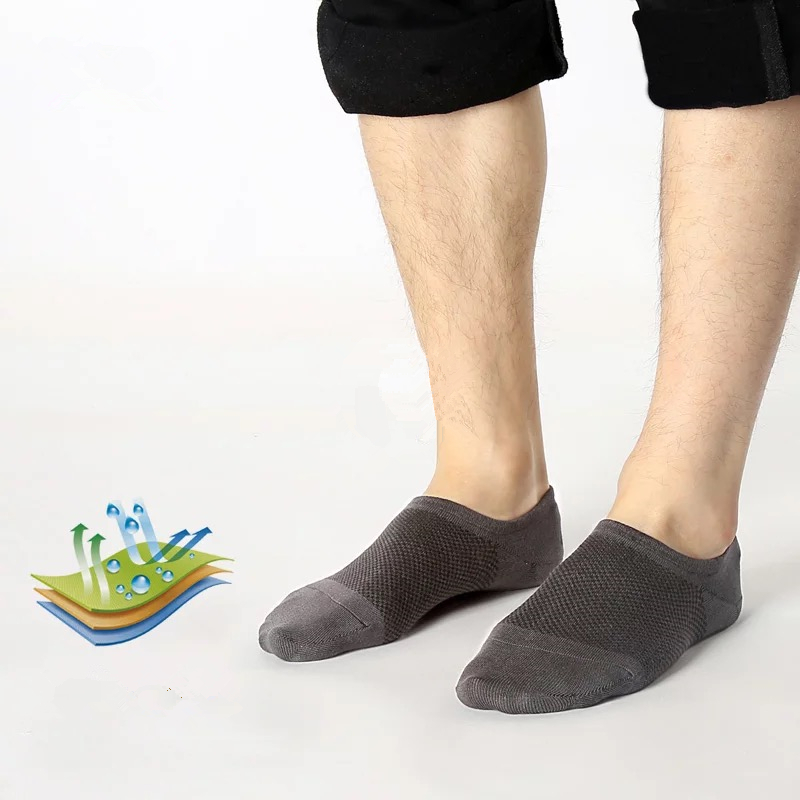 5/10 Pairs Bamboo No Show Nonslip Ankle Work Sport Breathe Mesh Solid Men Socks