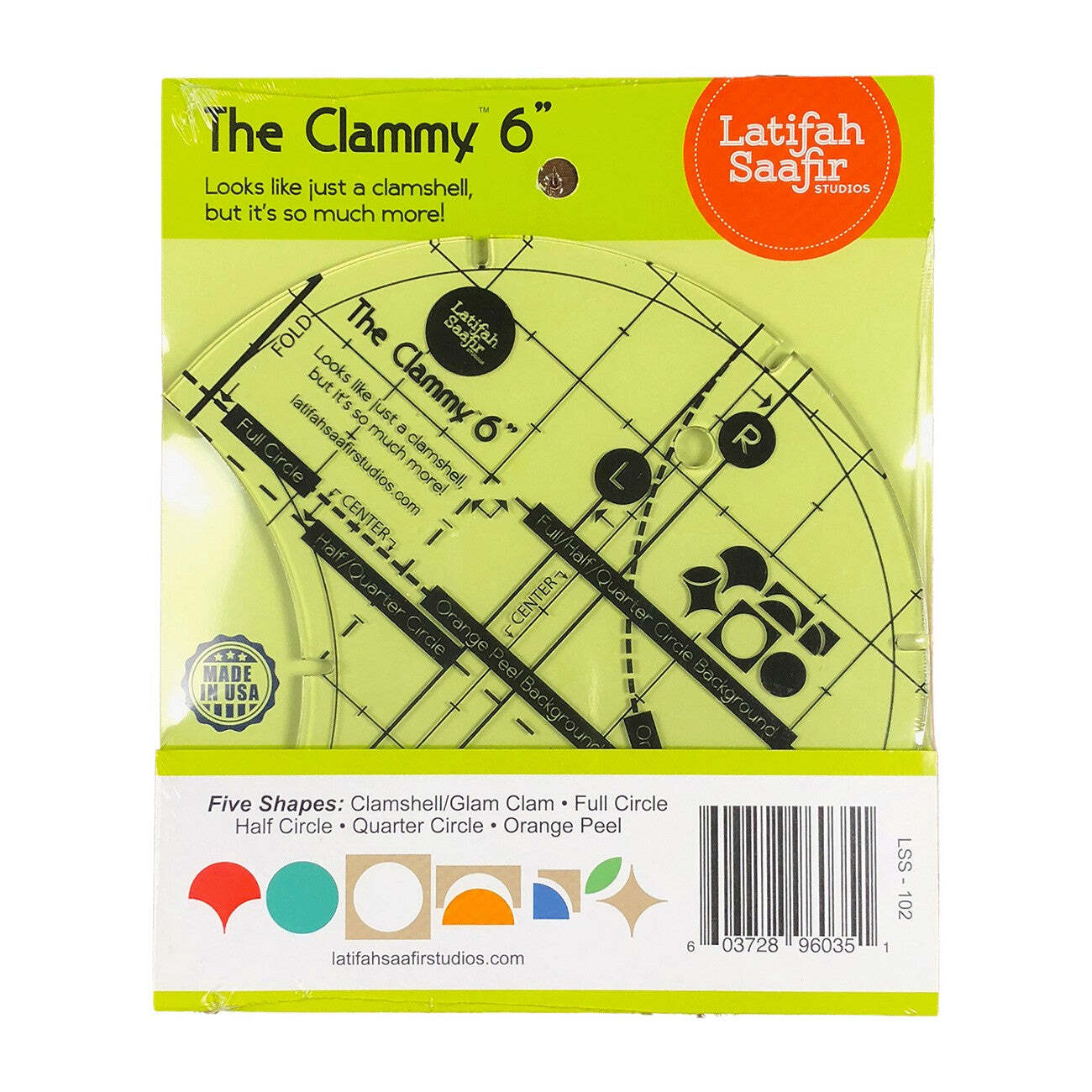 The Clammy 6-Inch Quilt Template by Latifah Saafir for Clamshell Circle Half-Cir