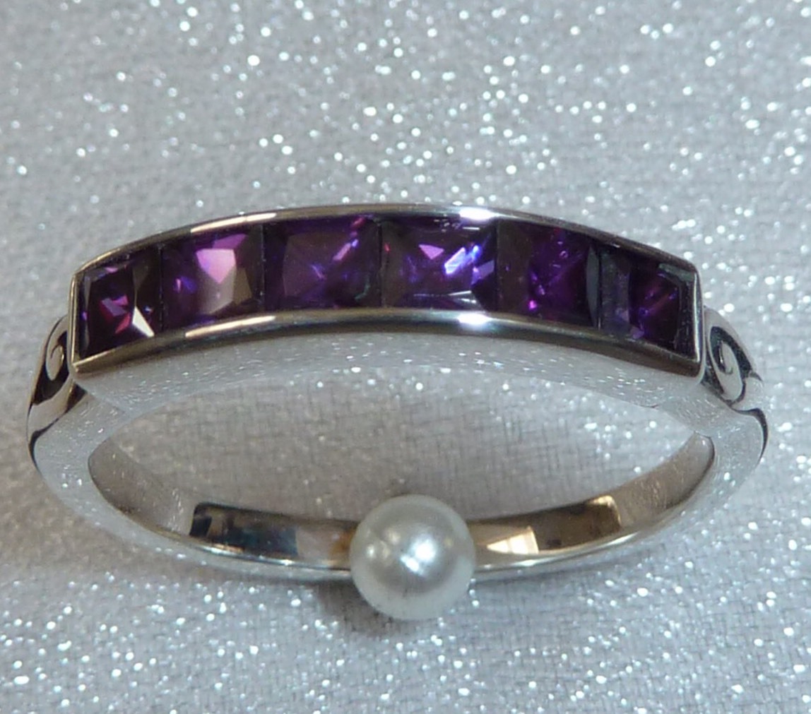 Vintage Sterling Ring Set With Amethyst CZ's, Konder #521