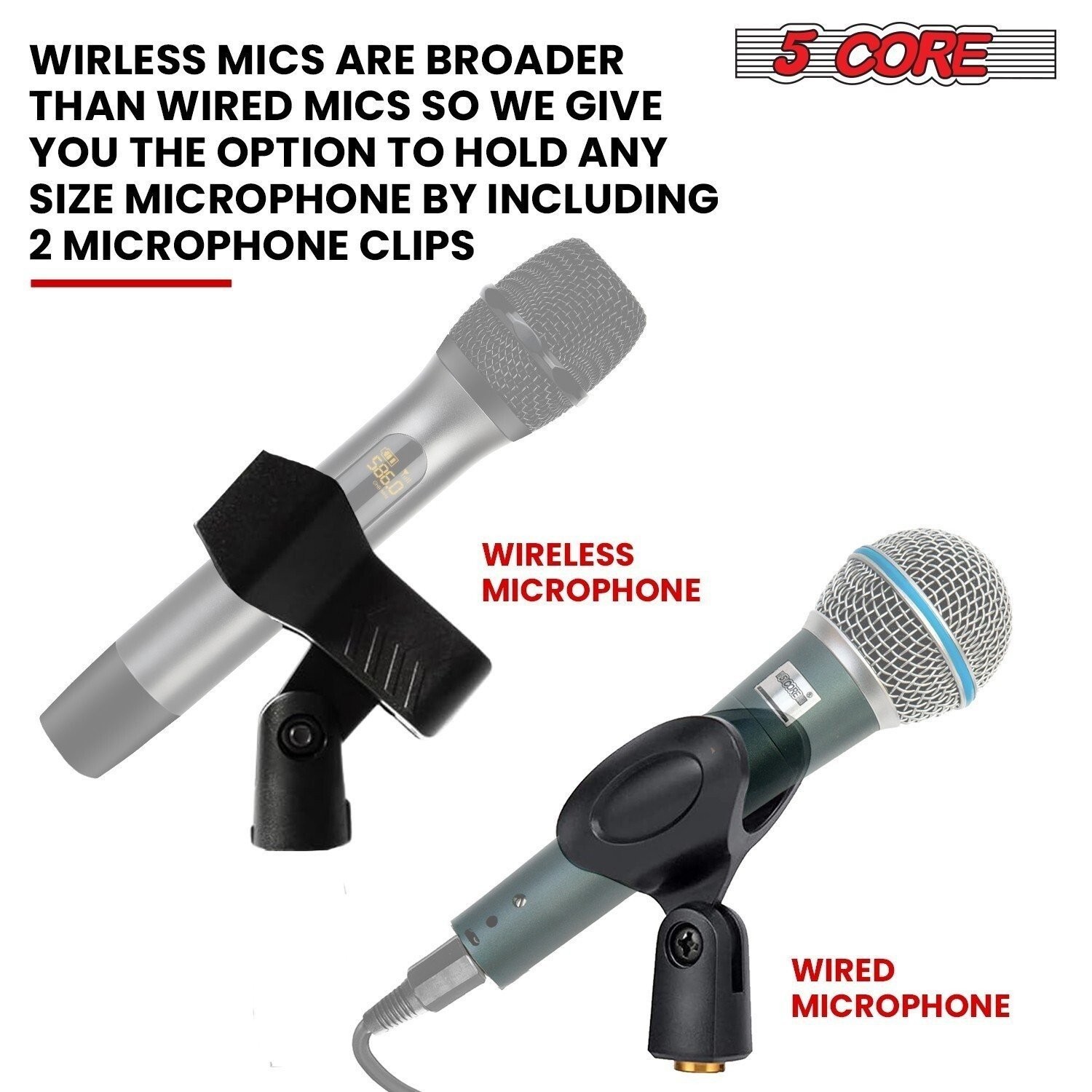 5Core Mic Stand Floor Adjustable Round Base Universal Metal Microphone Stands 2x
