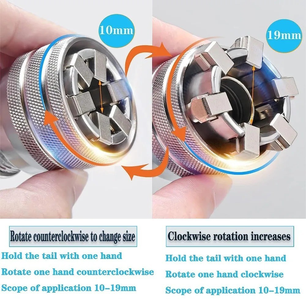 10-19mm Universal Socket Tool Adjustable Multifunction Wrench Sleeve Adapter Kit