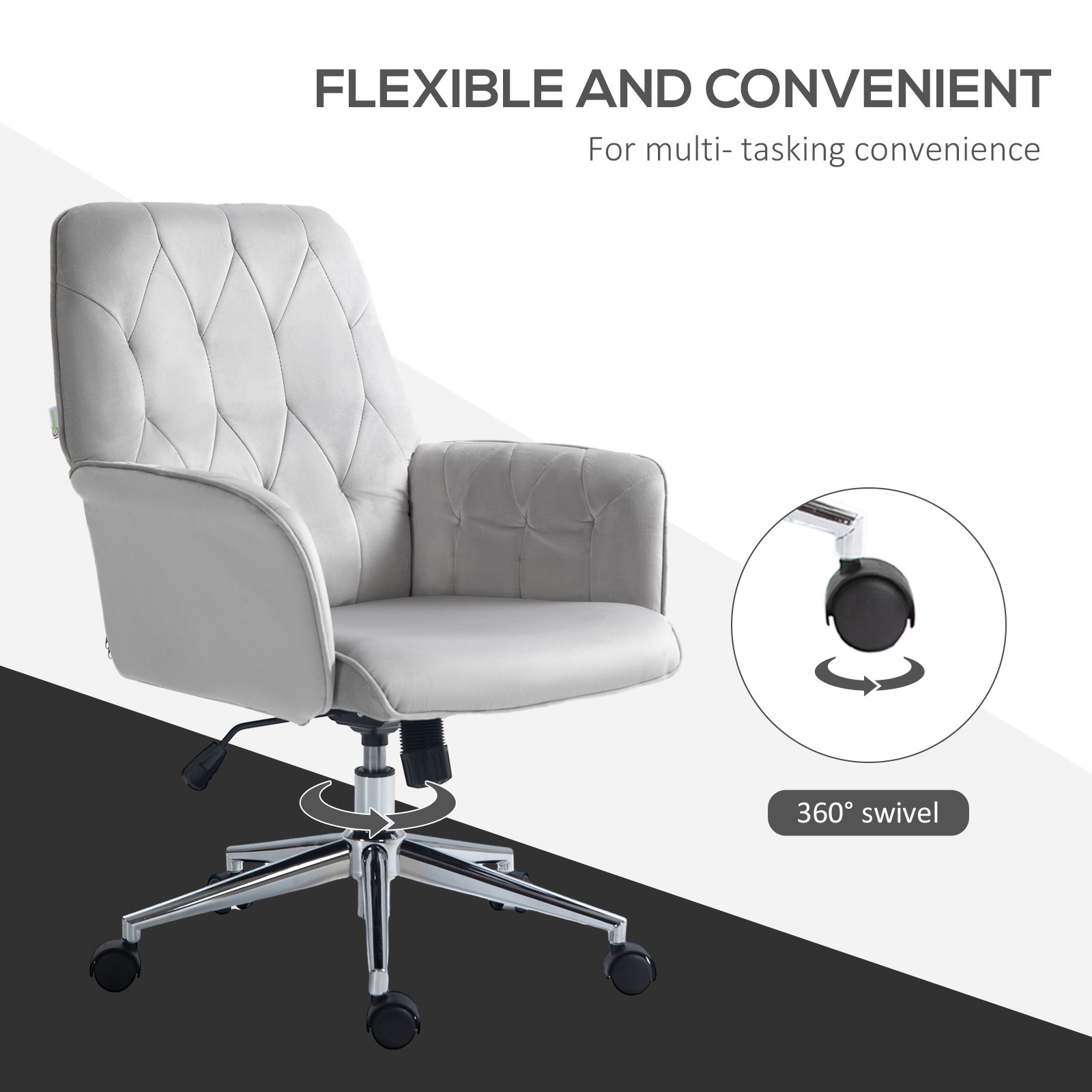 Vinsetto Swivel Computer Chair with Arm and Tufted Backrest, Light Grey