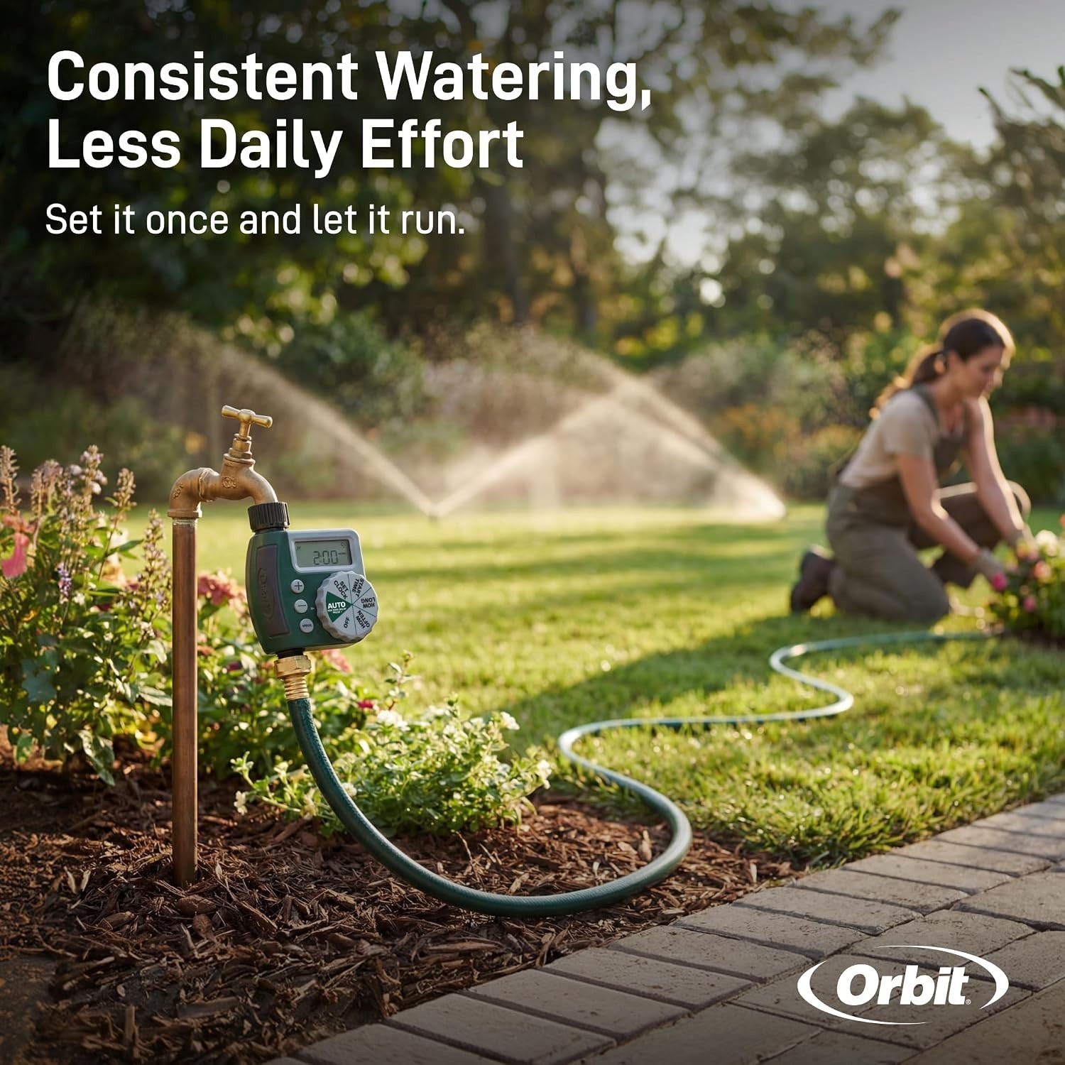 Programmable 1 Outlet Watering Timer with Rain Delay & LCD Screen - Water-Saving