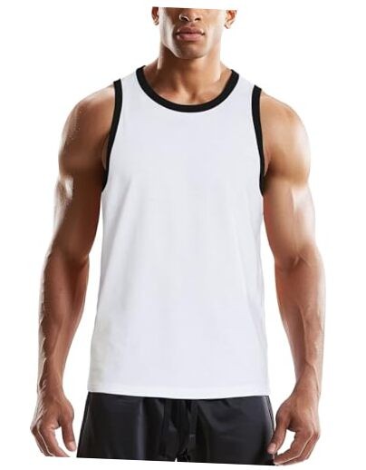 Tank Tops for Men Athletic Jersey Ringer Tanks for Sports X-Large White/Black