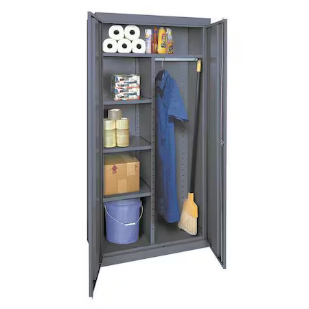 Combo Wardrobe Storage Cabinet, 72 In H, 36 In W, 18 In D, Swing, Keyed, Gray,