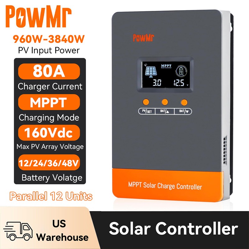MPPT 80A Solar Panel Charge Controller 12V/24V/36V/48V Auto 160V Parallel 12Pcs