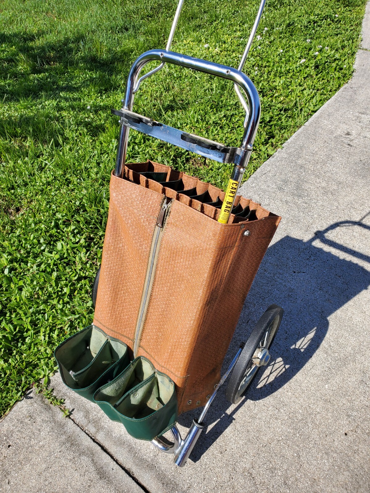 RARE VTG 1950’s Sit N Rest MS-1 Golf Club Bag Rolling Push/Pull Cart Brown/Green