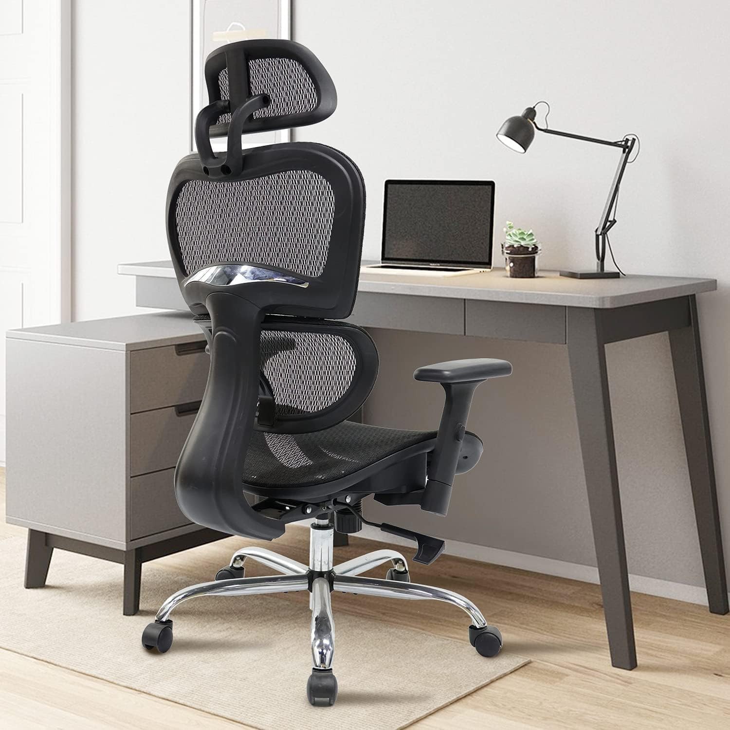 Ergonomic High-Back Mesh Office Chair with Adjustable Lumbar, Arms and Headrest