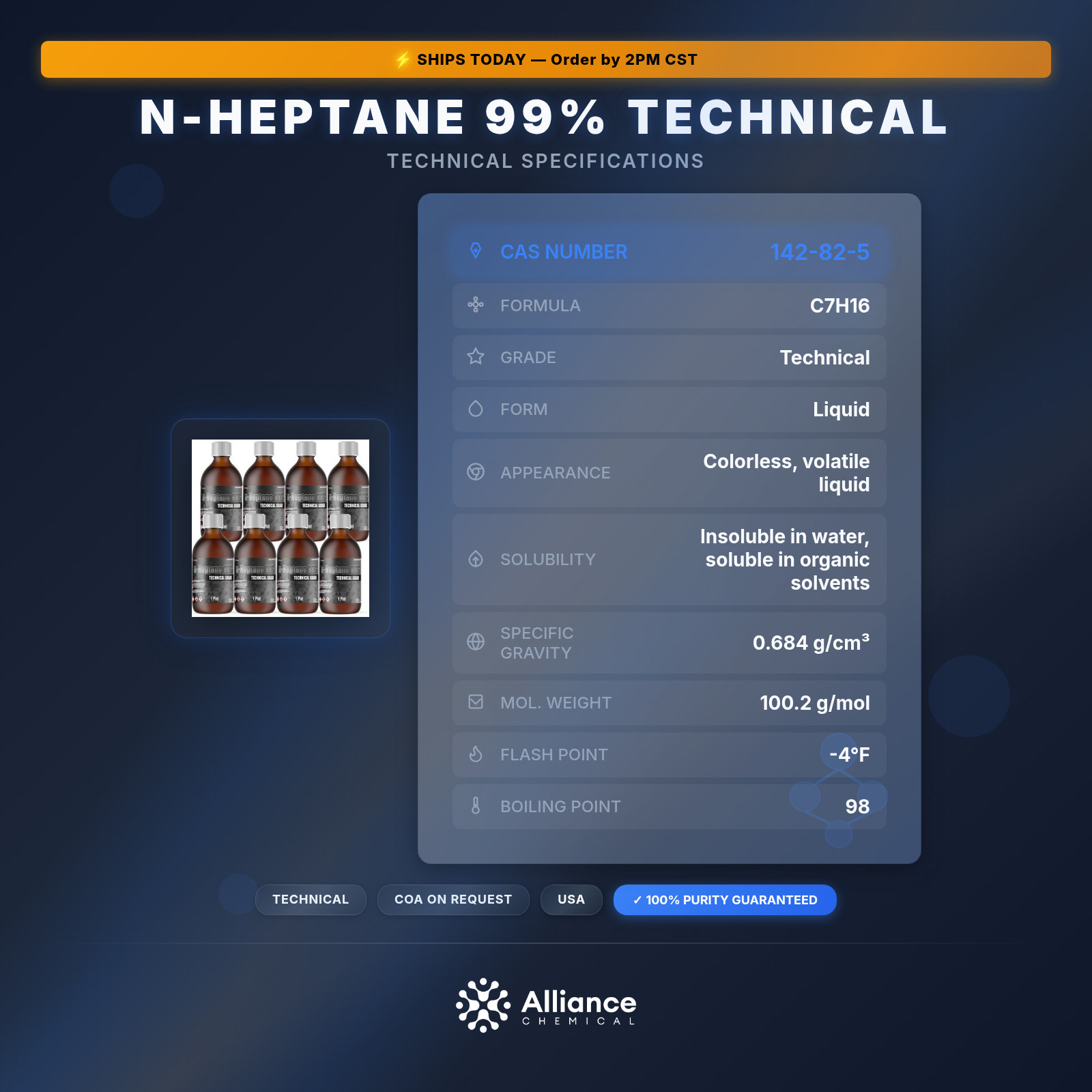 n-Heptane 99% Technical - 8 Pints