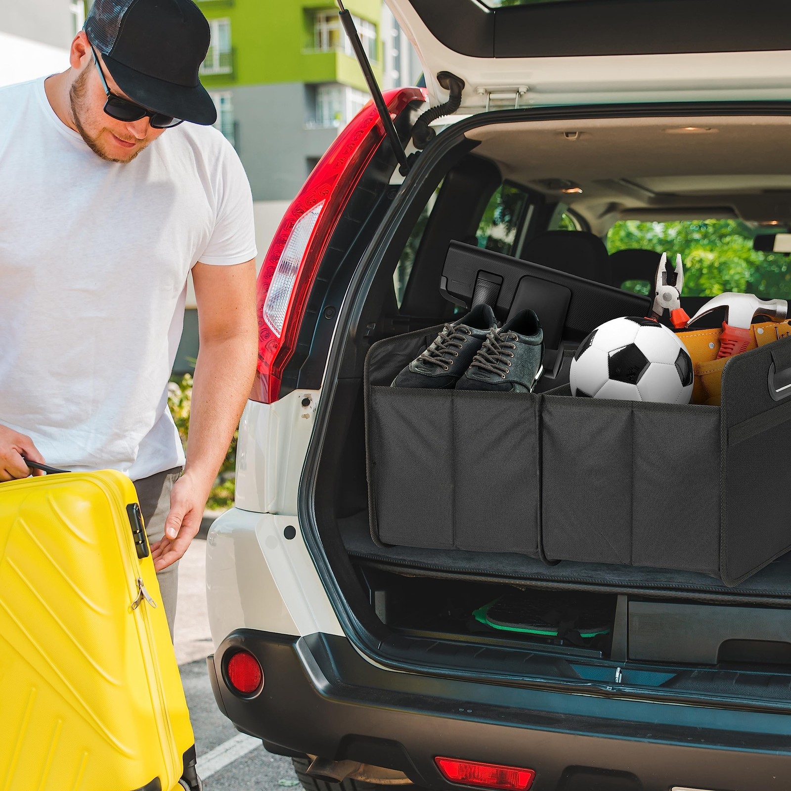 Simple Deluxe Car Trunk Organizer, 2 Compartments Collapsible 1 Pack, Black