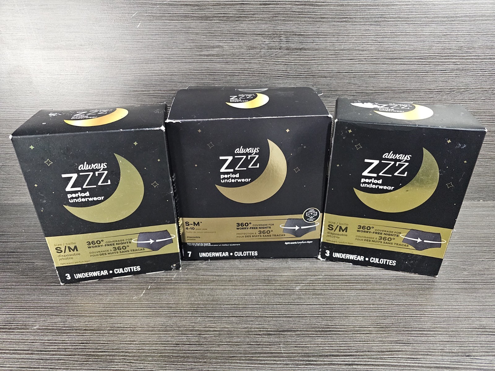 Always ZZZ Period Underwear 360 Coverage Overnight Disposable 12 Pads S/M 4-10