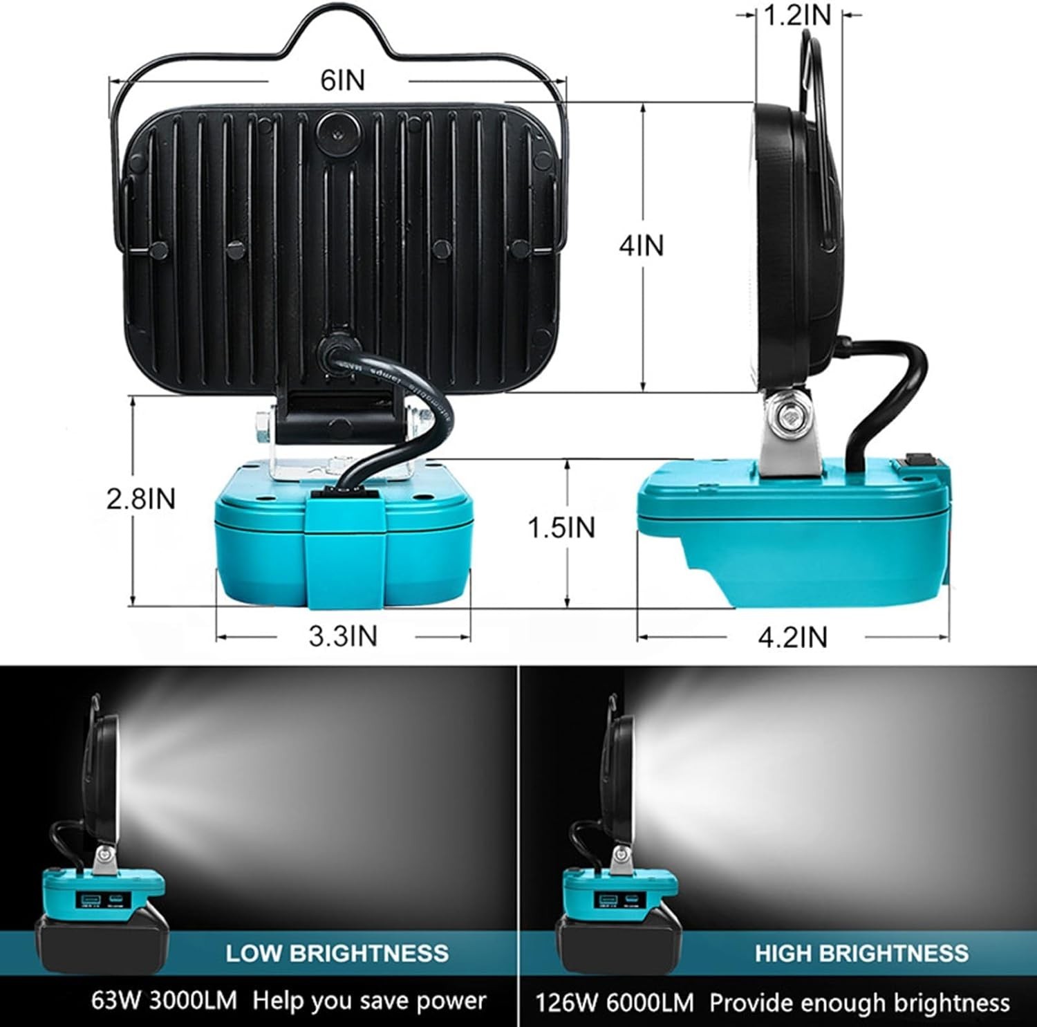Cordless LED Work Light Compatible with Makita 18V Battery, 90W 7000LM Portable