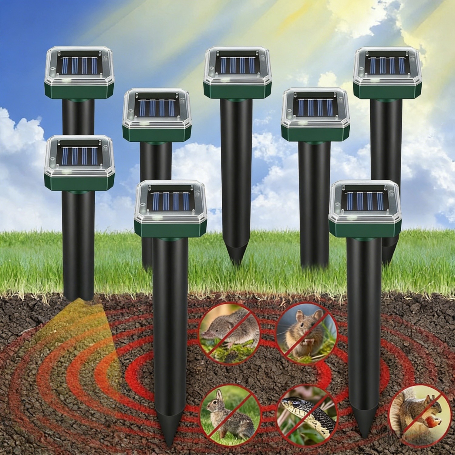 Solar Power Animal Ultrasonic Repellent Mice Gopher Mole Pest Snake Repeller LED
