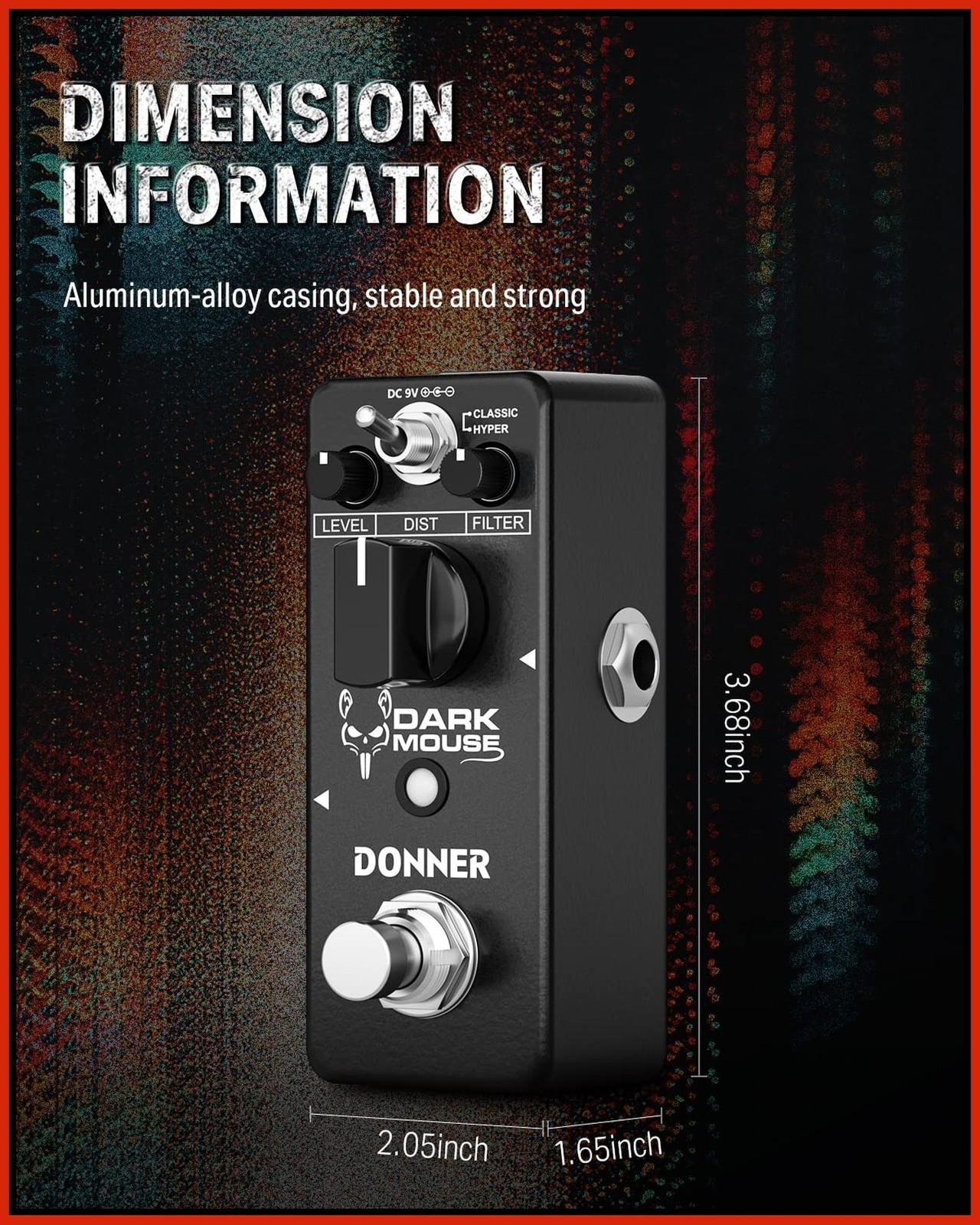 Donner Dark Mouse Distortion Pedal for Electric Guitar, 2 Modes Classic Hyper...