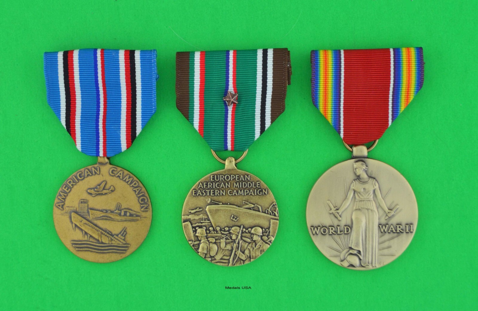 3 WWII Medals - European Campaign with star, American Theater, Victory  EAME