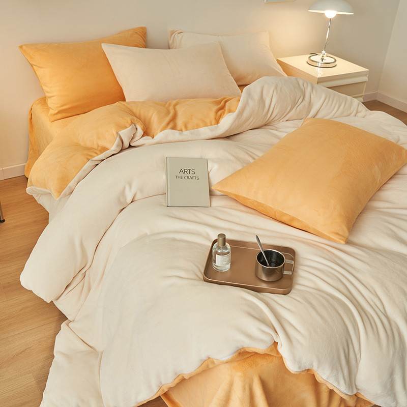 Simple Solid Color Milk Velvet Four Piece Set for Winter Warmth