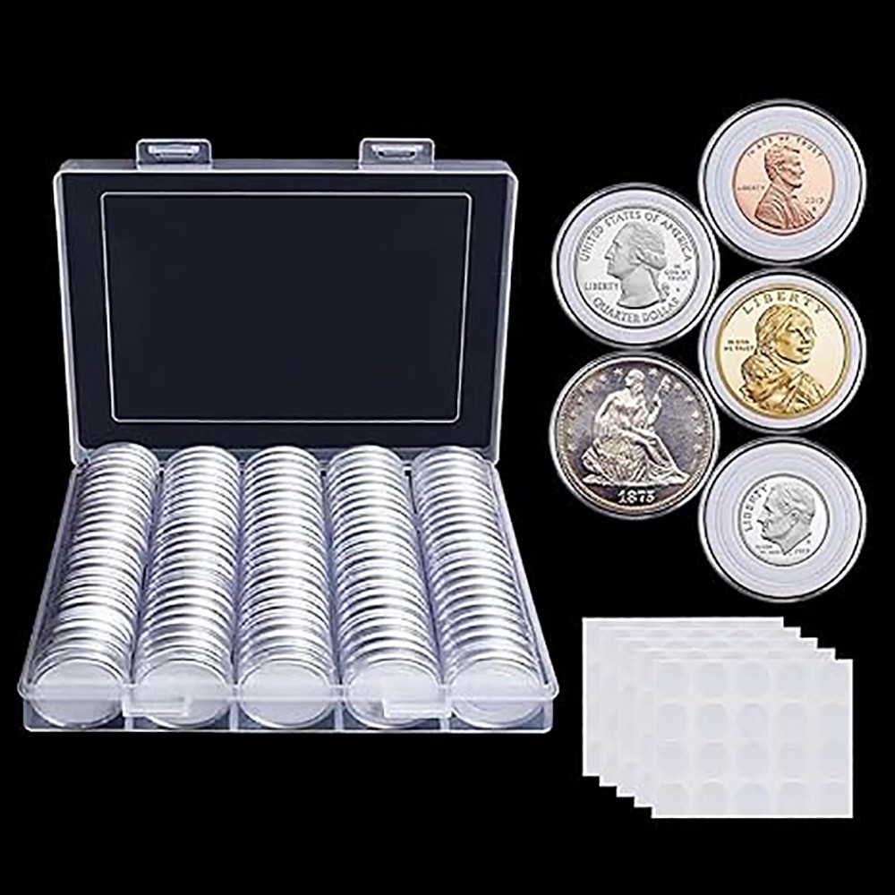 100Pack Clear Coin Capsule Round Plastic Holder 30mm Container Storage Box Case