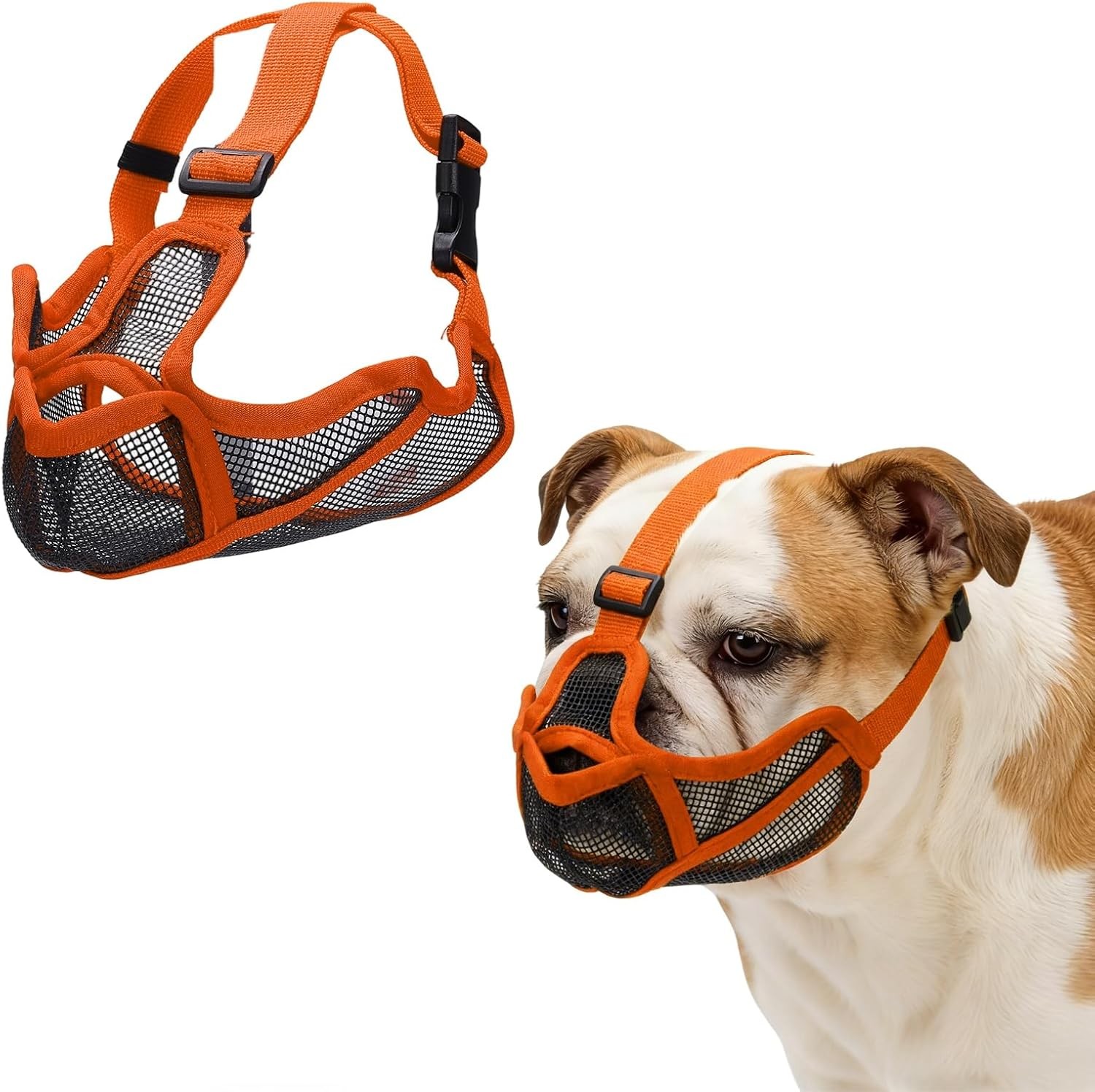 Short Snout Dog Muzzles, Adjustable Mouth Cover for Dogs (S,Orange) Breathable S