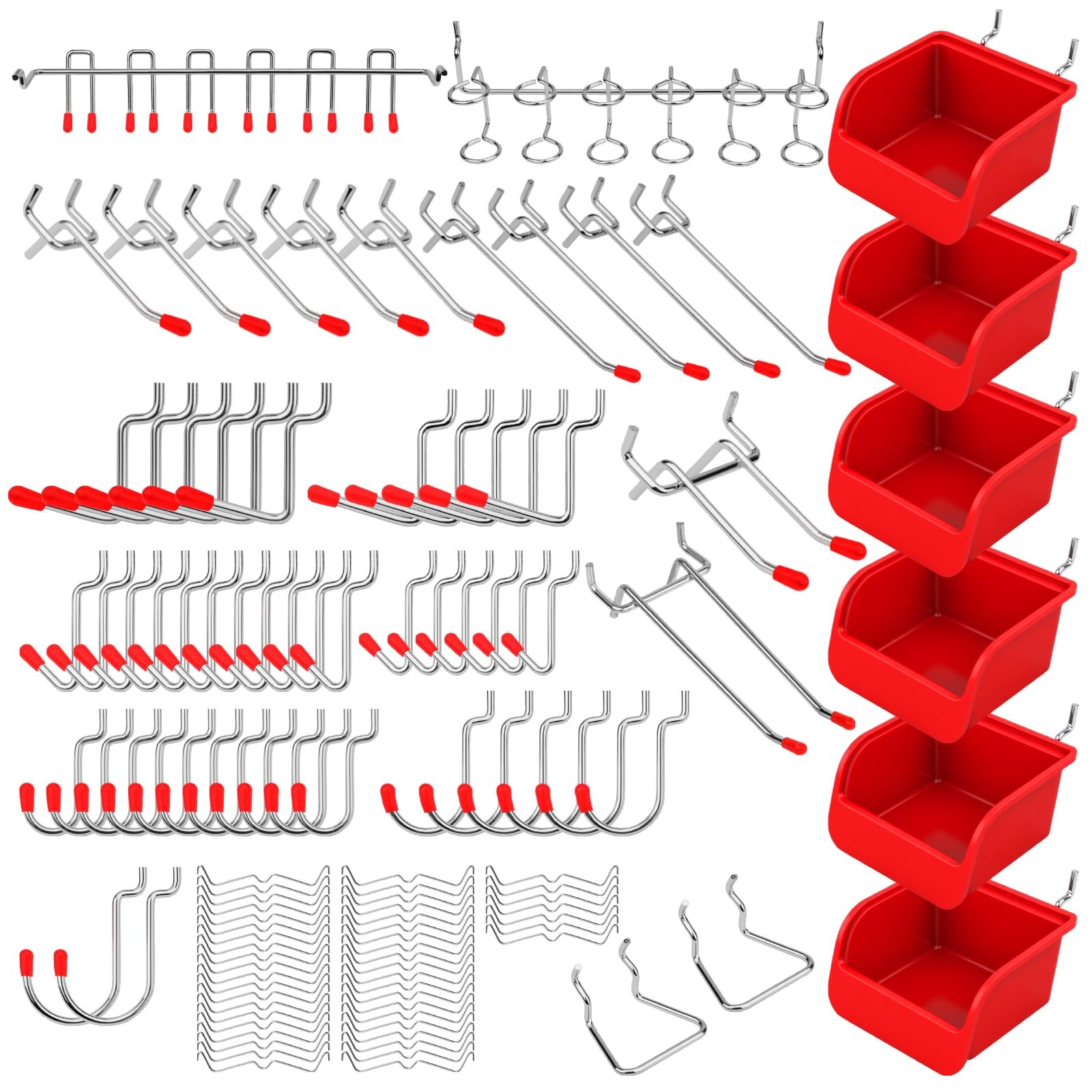 Ultimate 121-Piece Pegboard Hooks Set, Accessories with Metal Red