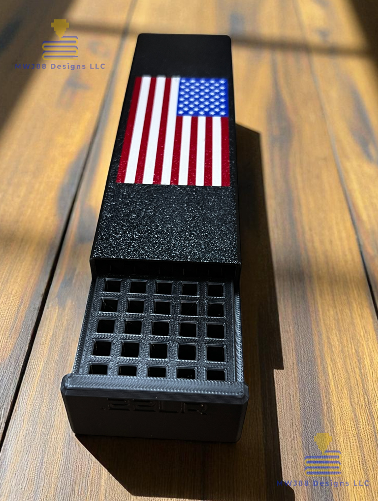 American Flag Full Color Logo Sliding Ammo Storage Box Case - Shotgun Calibers