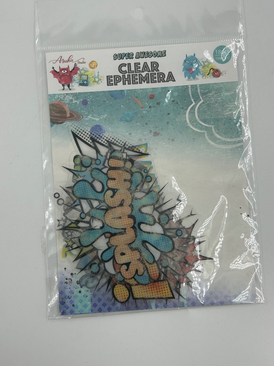 Asuka Studio SUPER AWESOME Clear Ephemera 18pc Comic Book Scrapbooking
