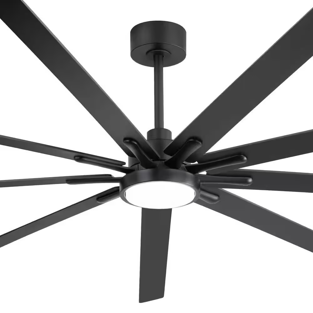 Parvez 84 In. Windmill Black Ceiling Fan with LED Light, Downrod, Black/Brown Bl