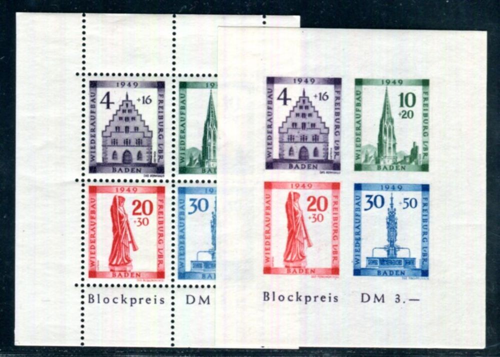 FRENCH ZONE BADEN 1949 BLOCK1A,B ** MNH FLAWLESS signed BPP (06552