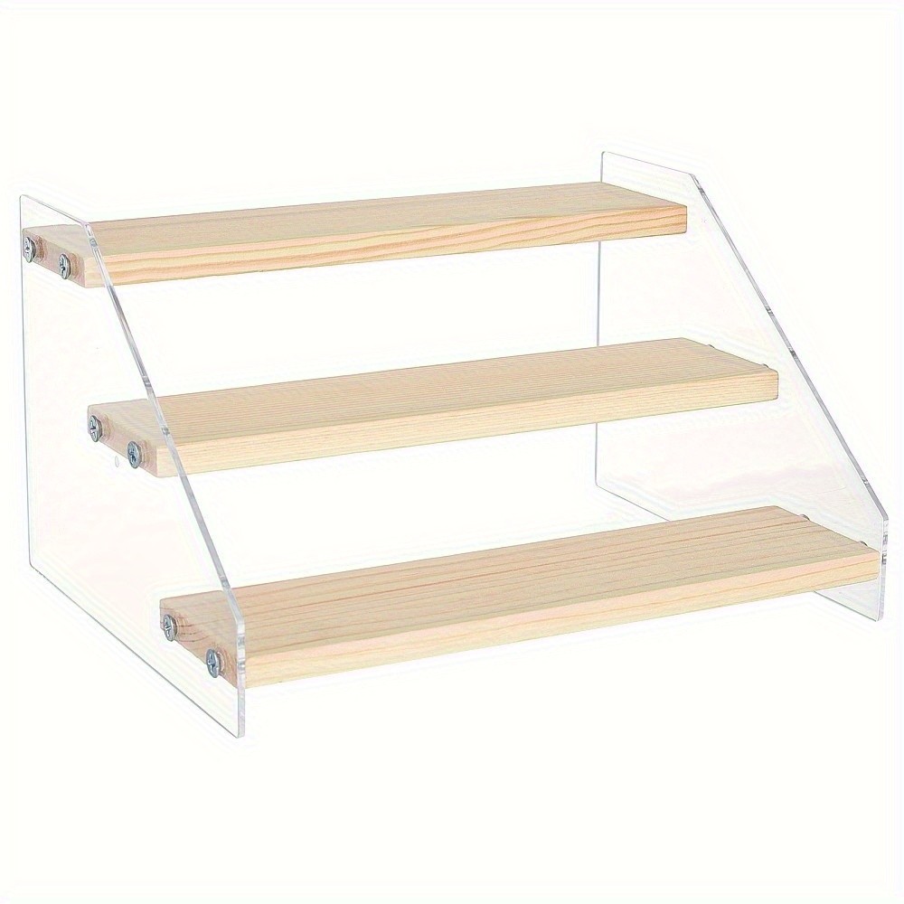 1set 3-Step Acrylic Tiered Display Stand Wood Display Stands Showing Stand Clear