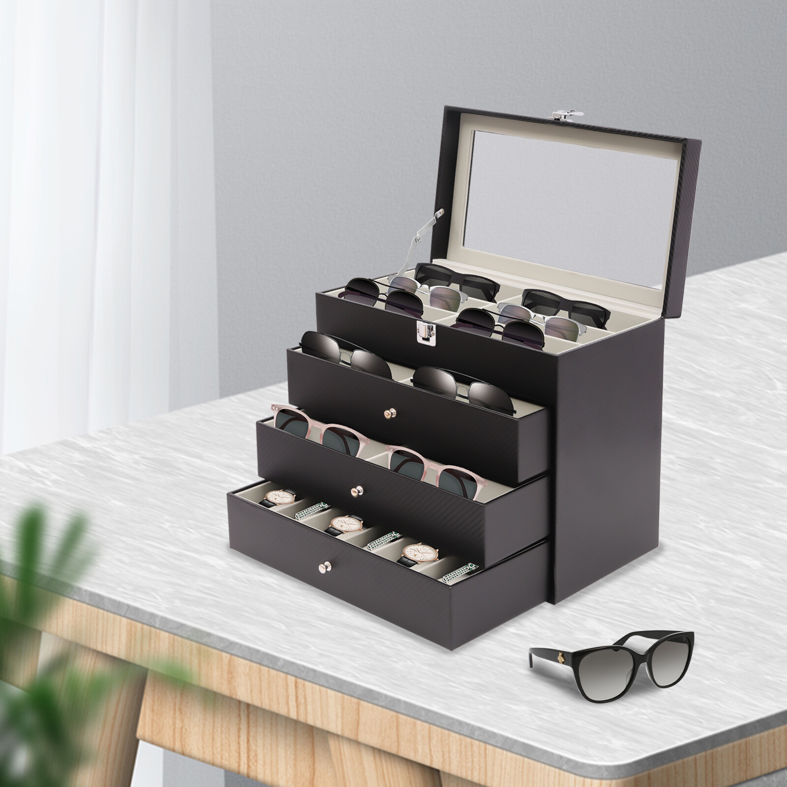 Jewelry Box Organizer Storage Case Watch Display Case Glasses Storage 4 Tier
