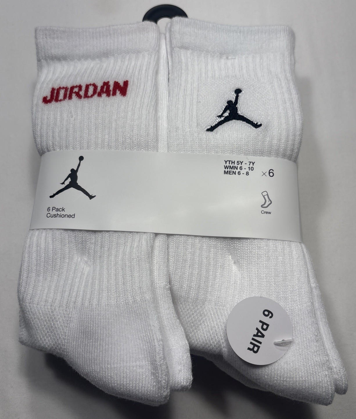 Jordan Cushioned Crew Socks White BJ0343-001 6 Pairs Men’s Sz Med 6-8 FREE SHIP