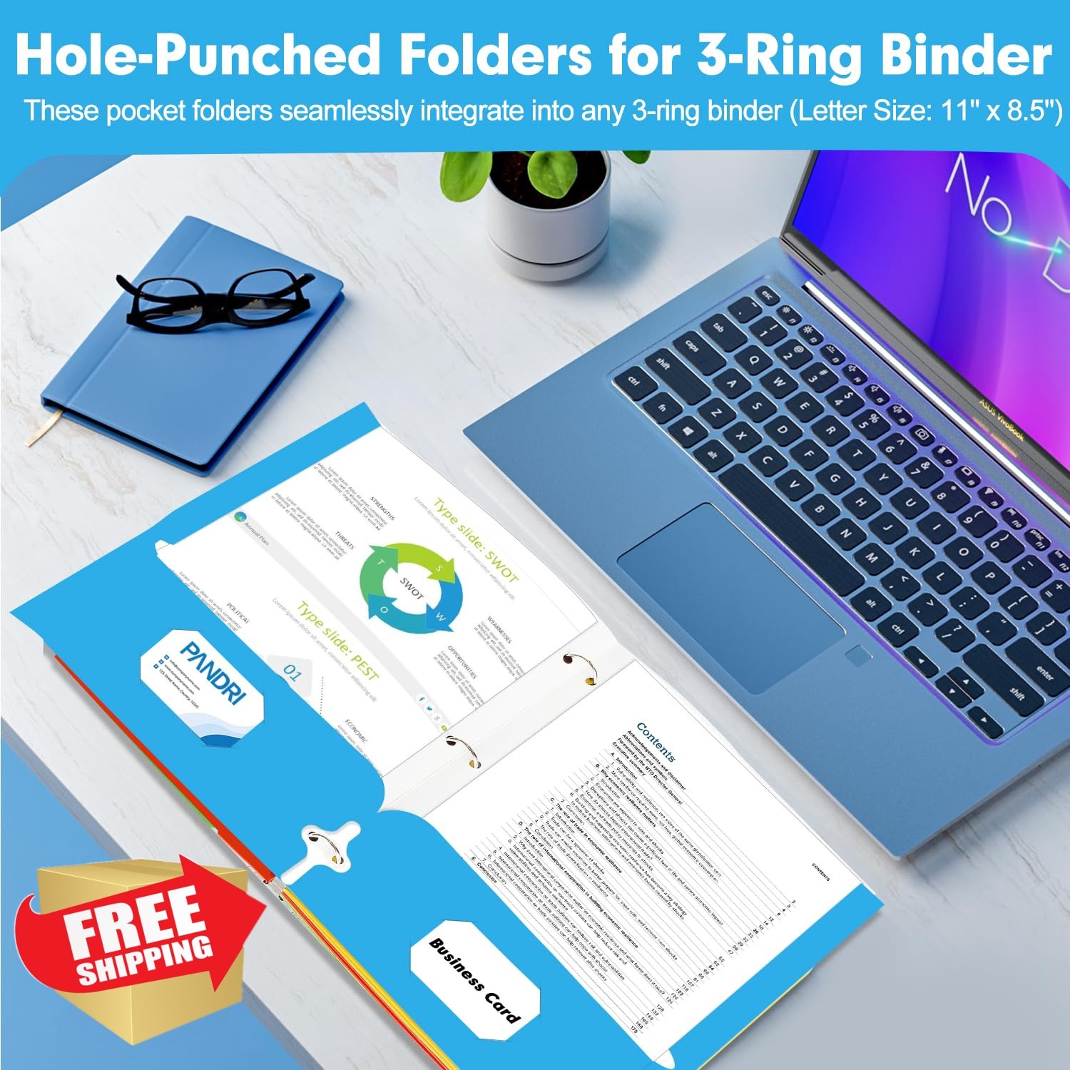 PANDRI Lightblue 60 Pack 2 Pocket Folders