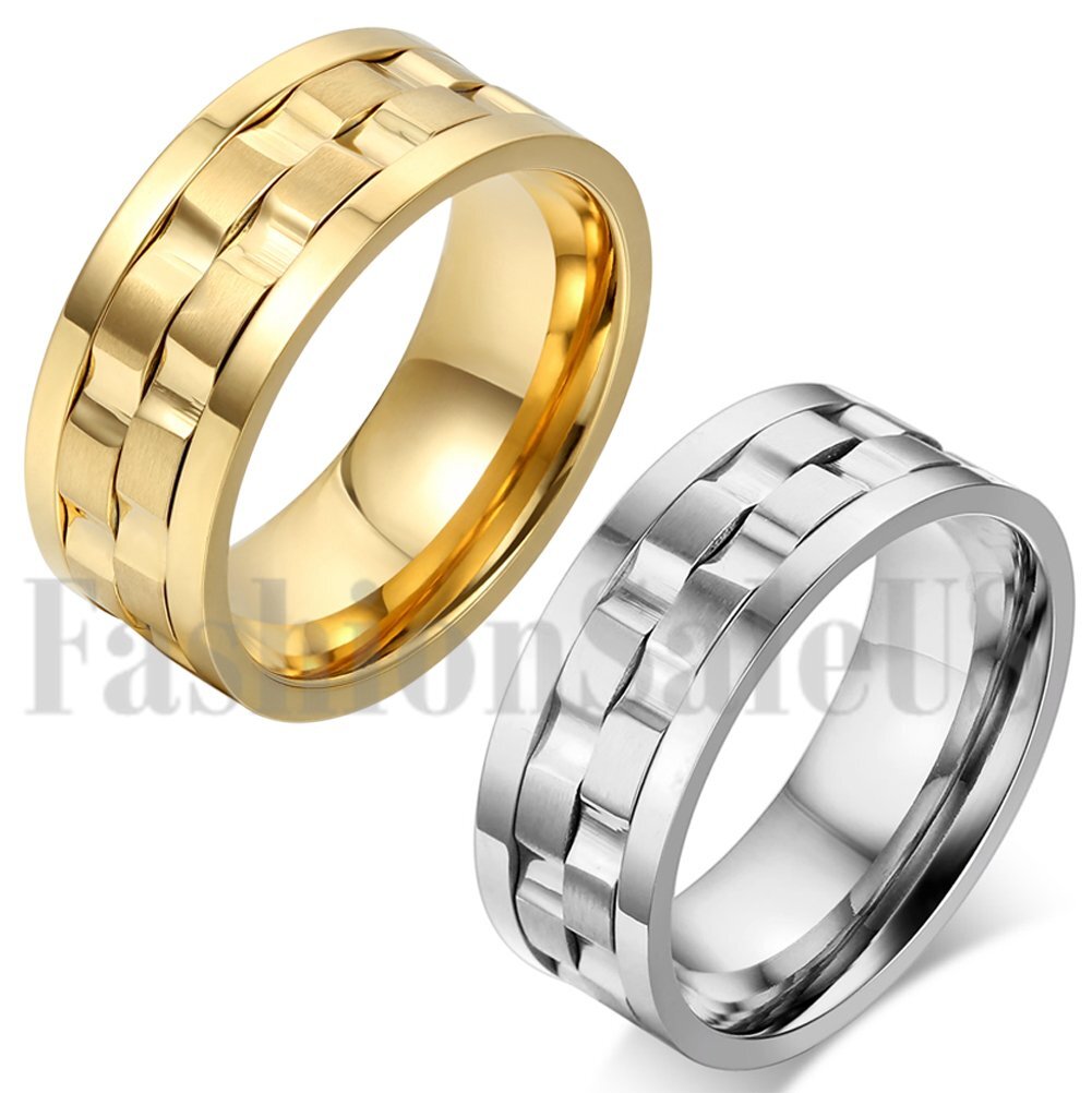 Men Wide Stainless Steel Anxiety Spinner Fidget Rotatable Ring Wedding Band 7-13
