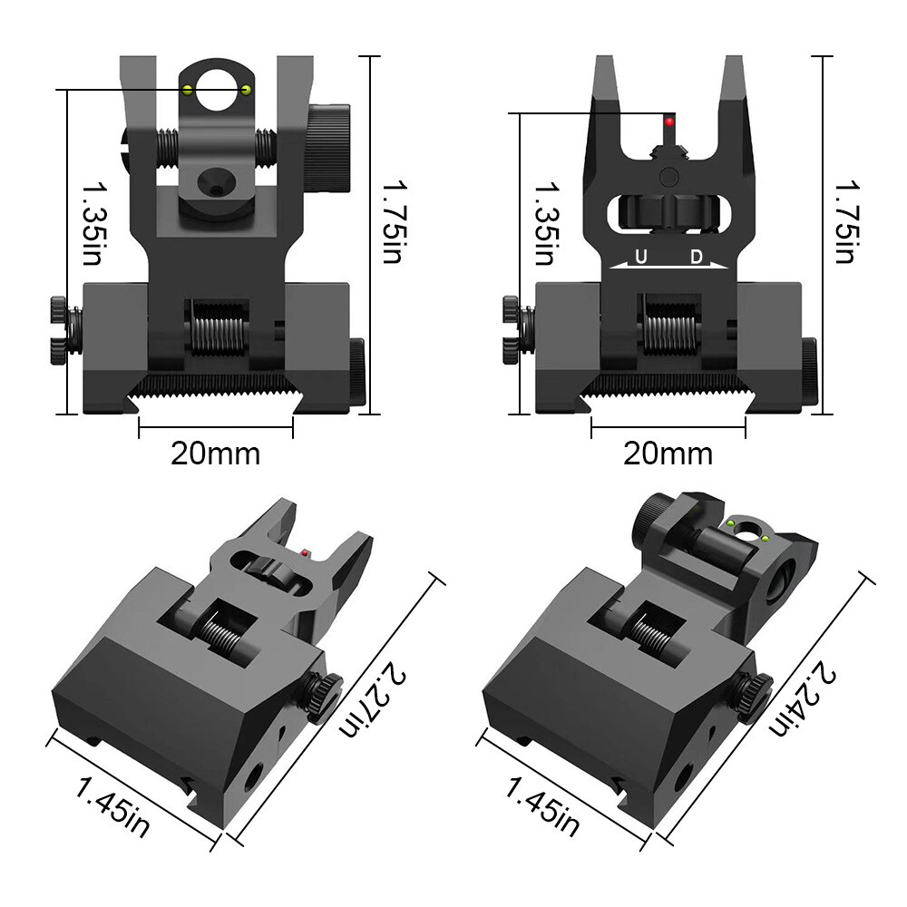 Fiber Optic Iron Sights Flip Up Iron Sight Front Rear Sight for Picatinny Weaver