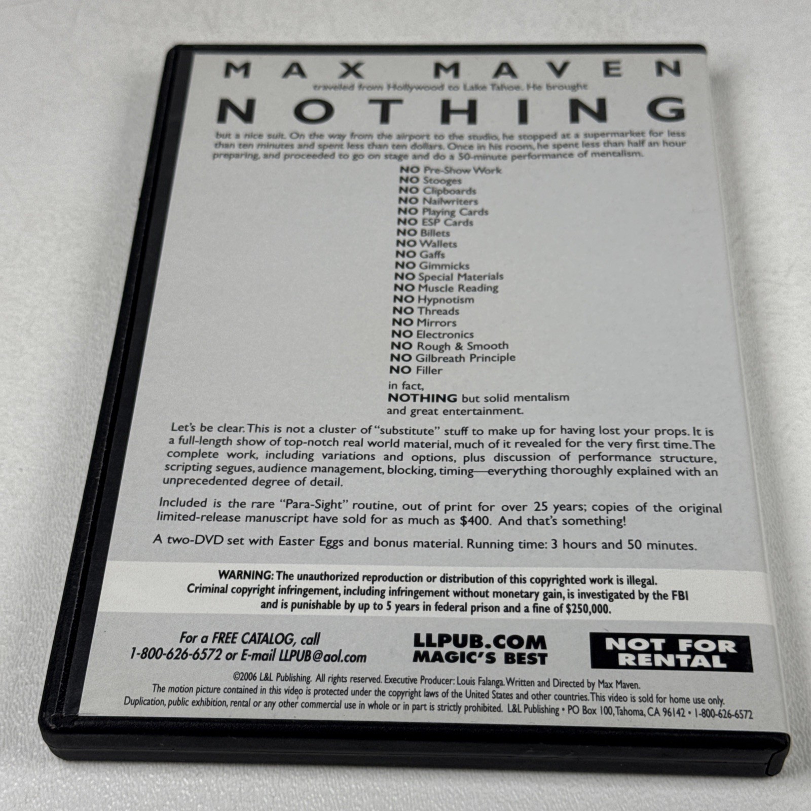 Sealed Max Maven NOTHING Mental Mentalism Magic Classsic DVD Mind Reading Tricks