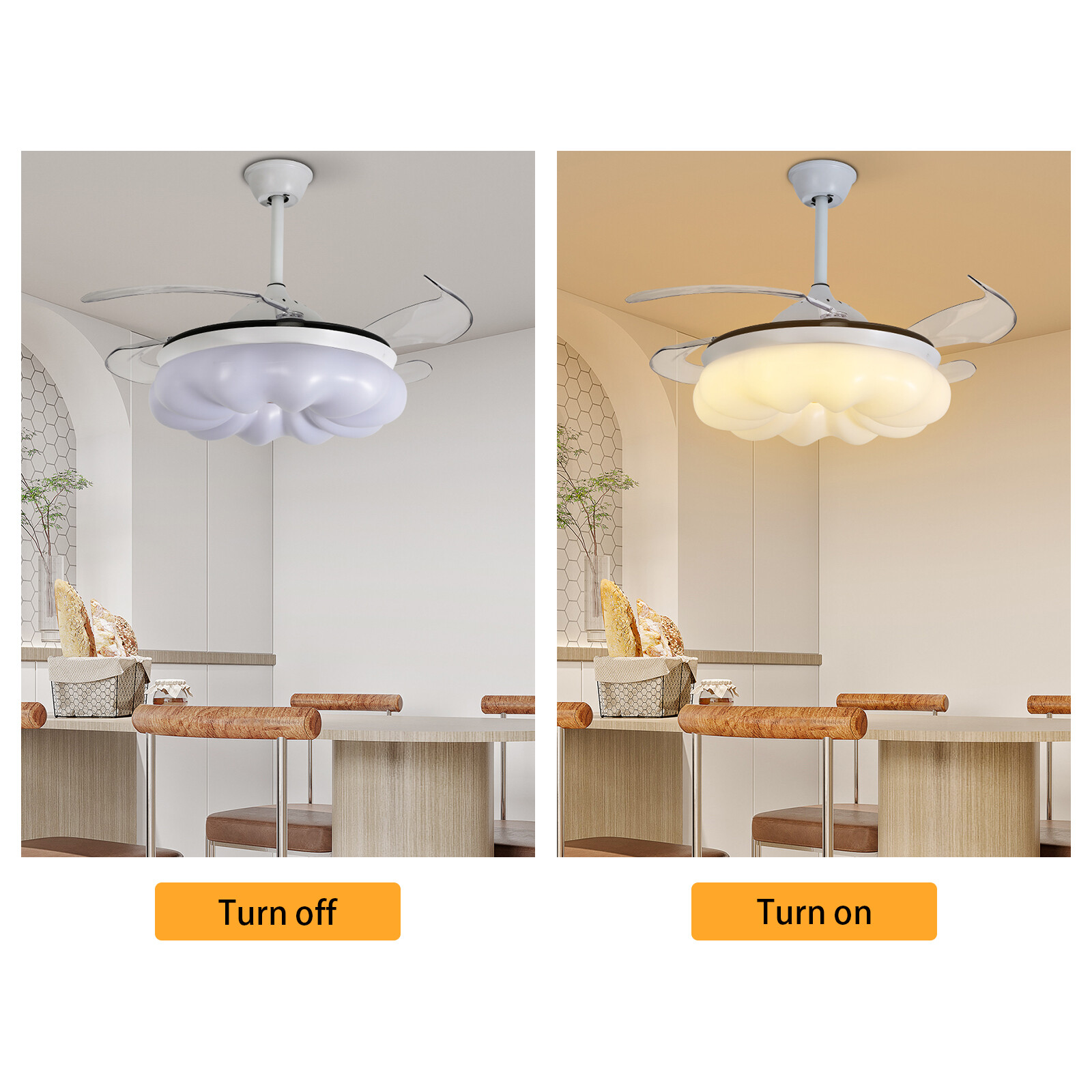 42In LED Arcs Cloud Shape 4 Blades Retractable Ceiling Fan Light+Remote Control