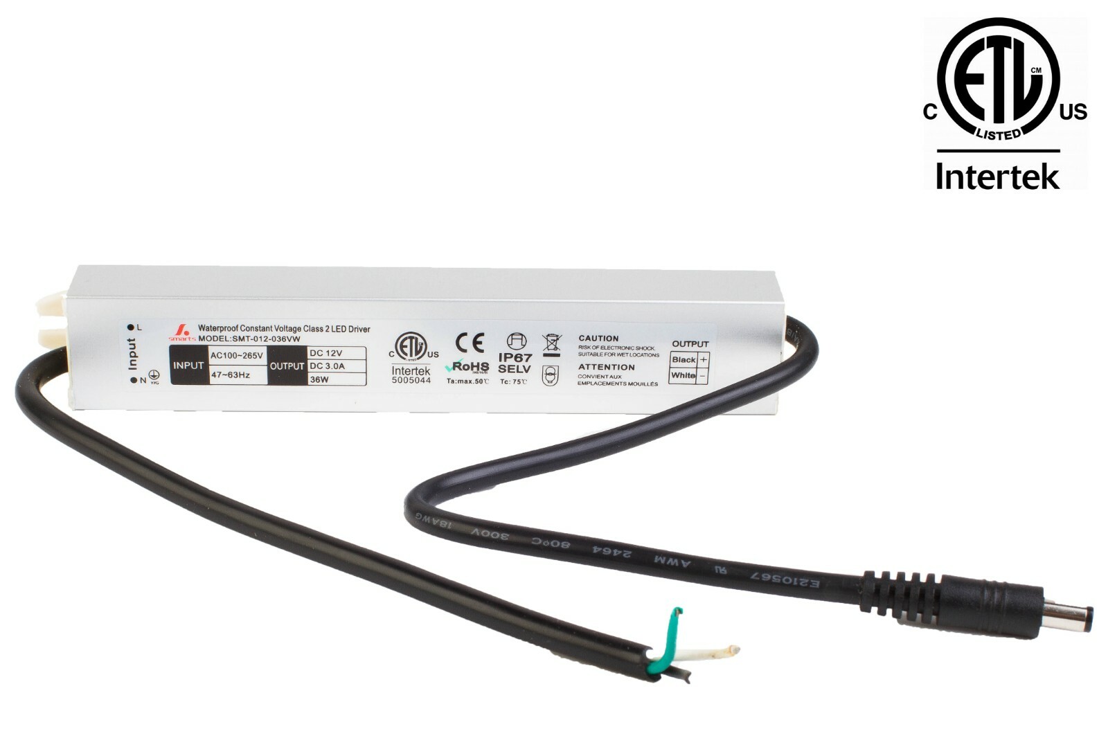 12V 36W Waterproof power supply ETL driver 5.5mm x 2.1mm DC plug for LED Light