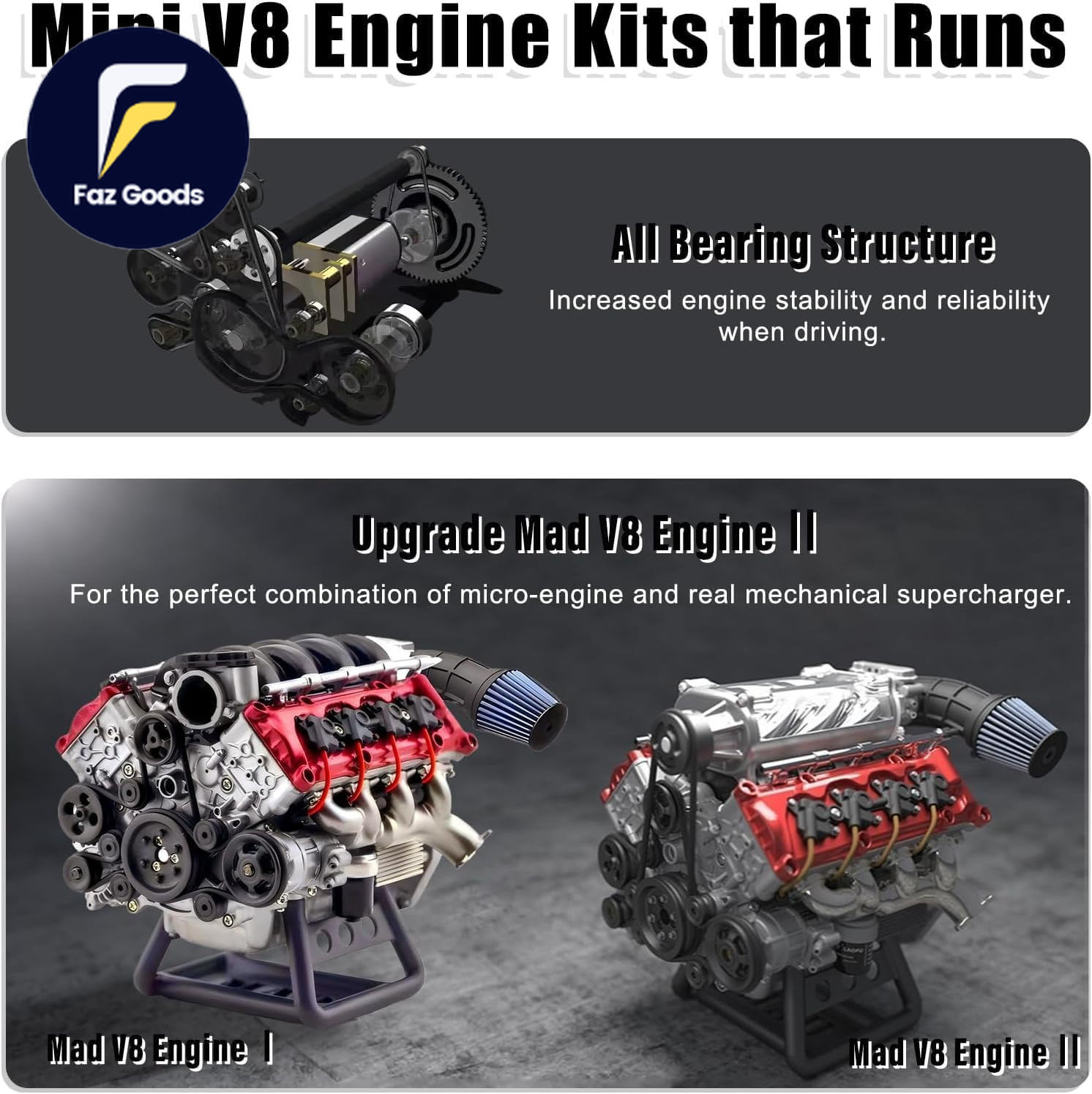 MAD Cison Mini V8 Engine Kit That Runs Small Engine Building Kit for Adults Suit