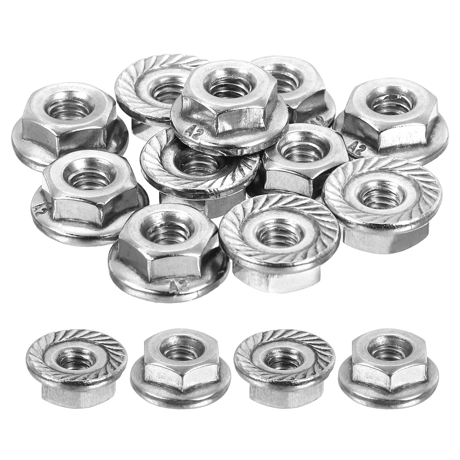 #8-32 Serrated Flange Hex Lock Nuts, 15Pcs Hexagon Flange Nut, Silver