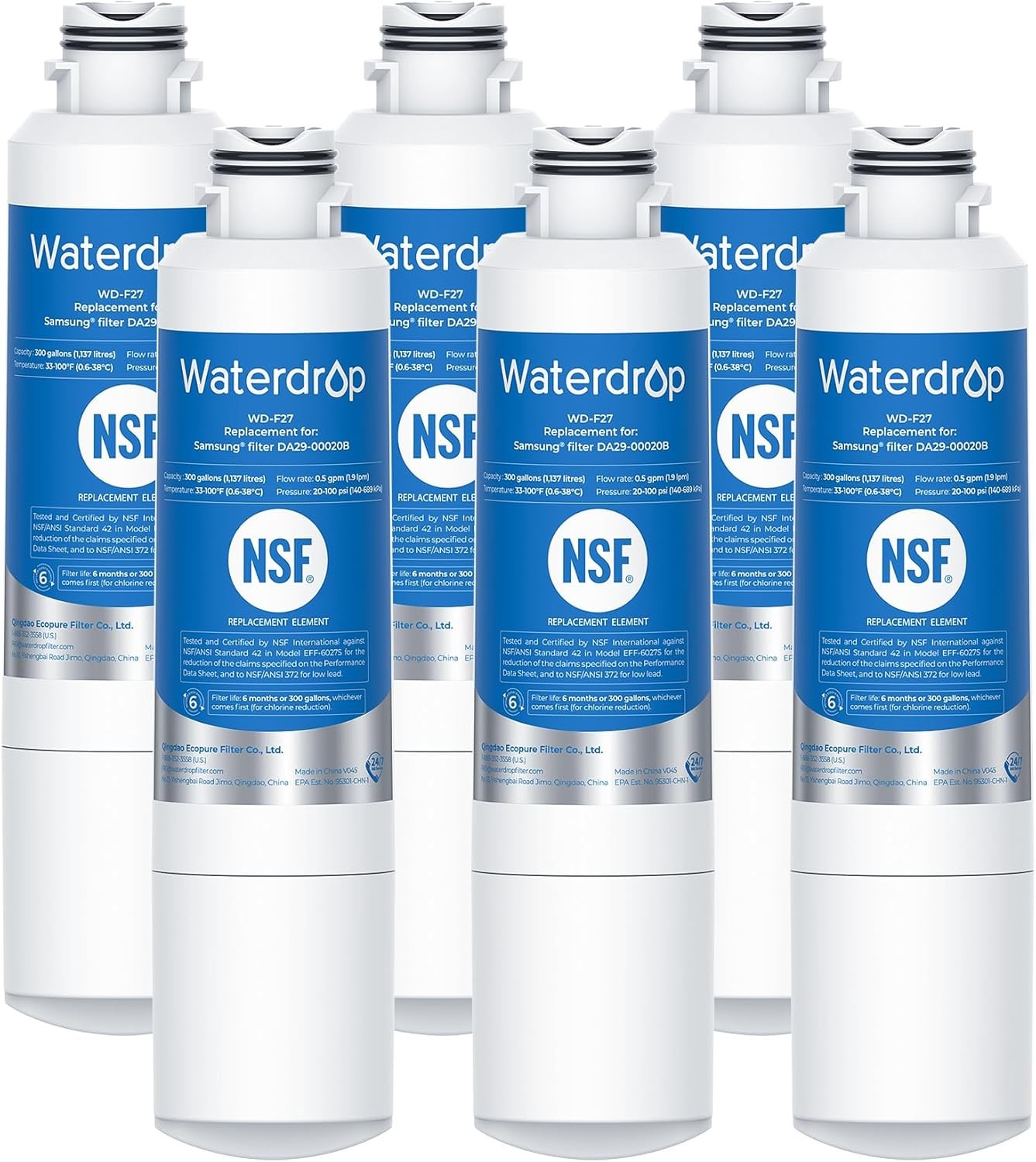 Waterdrop F27 replacement for Samsung® Refrigerator Water Filter, 6 Pack