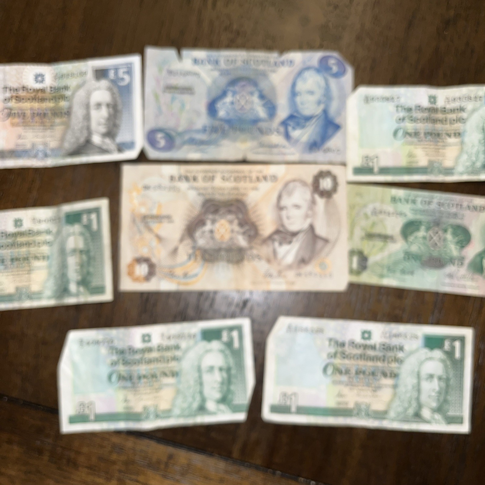 Lot8 Bank of Scotland £10, 5, 5, 1s banknotes 1973-1990 Notes Edinburgh DK582353