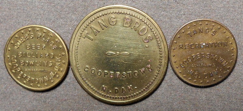 3 Cooperstown ND: Tang Bros. – 25c + Tang’s Recreation – 5c + Cobb’s Place – 5c.