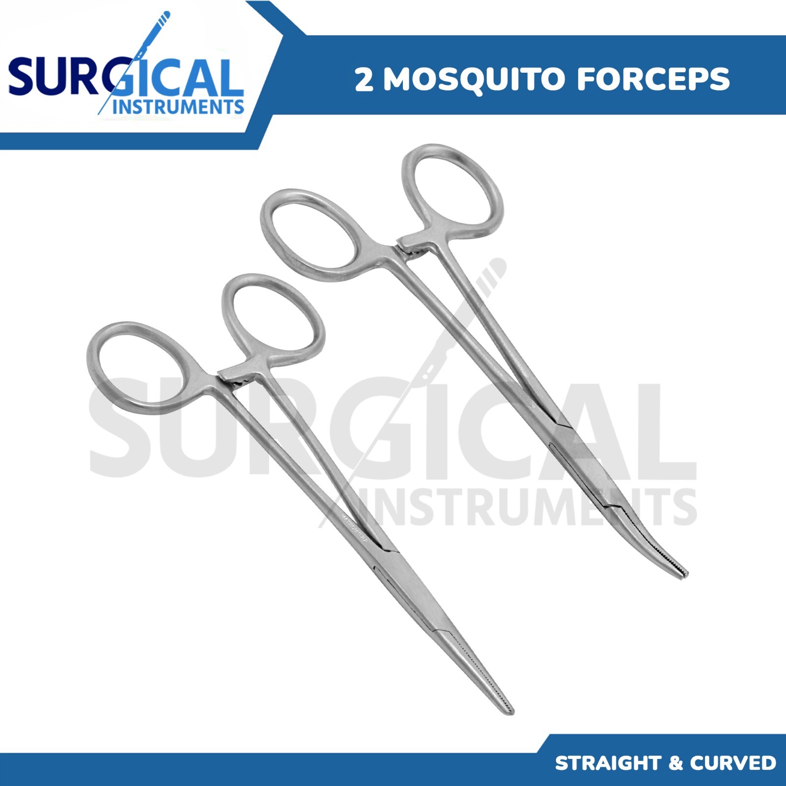 2pc Set 5" Straight + Curved Hemostat Forceps Locking Clamps German Grade